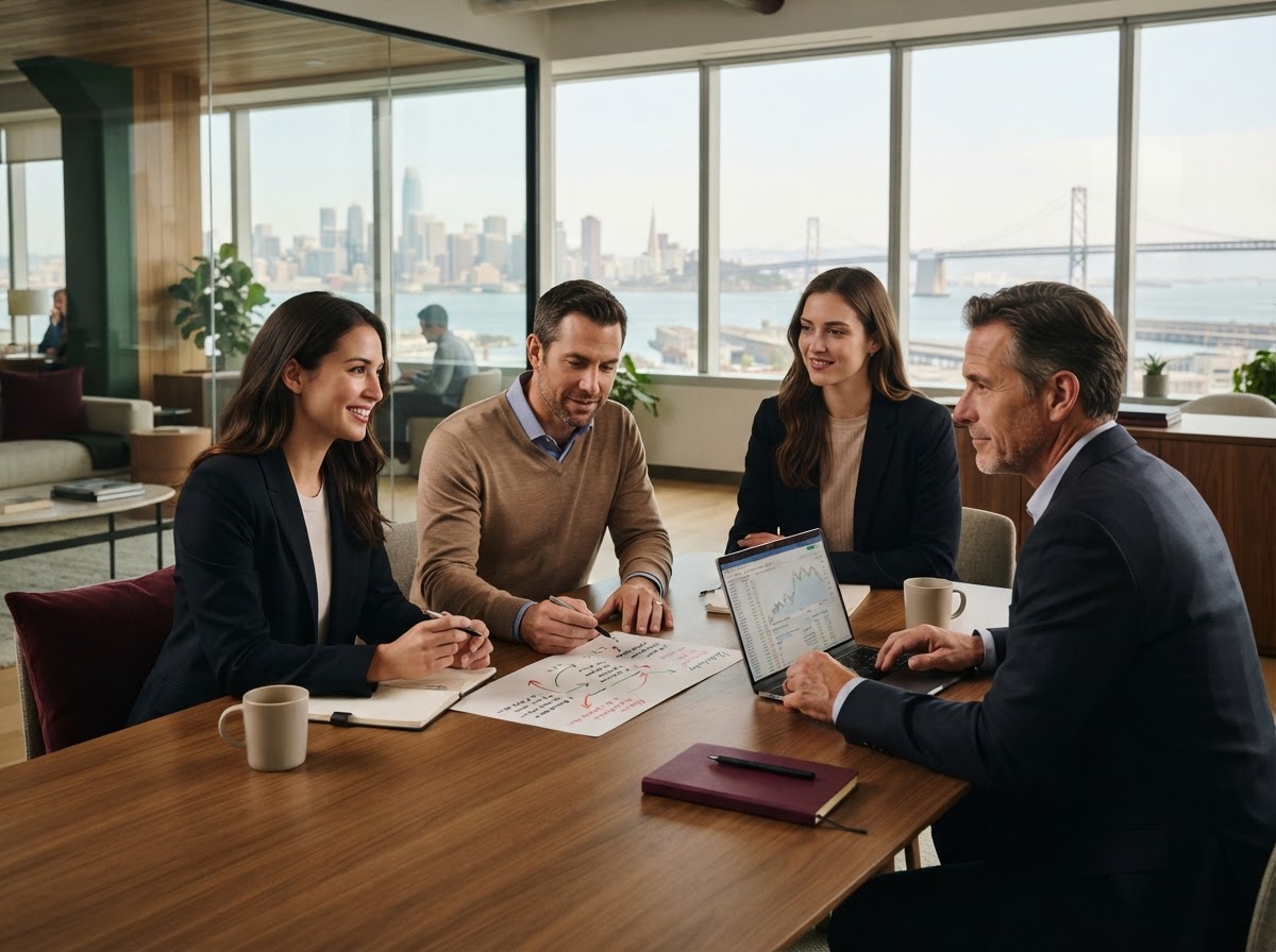 NorthShield Advisory analyst reviewing AI-generated risk models and portfolio data